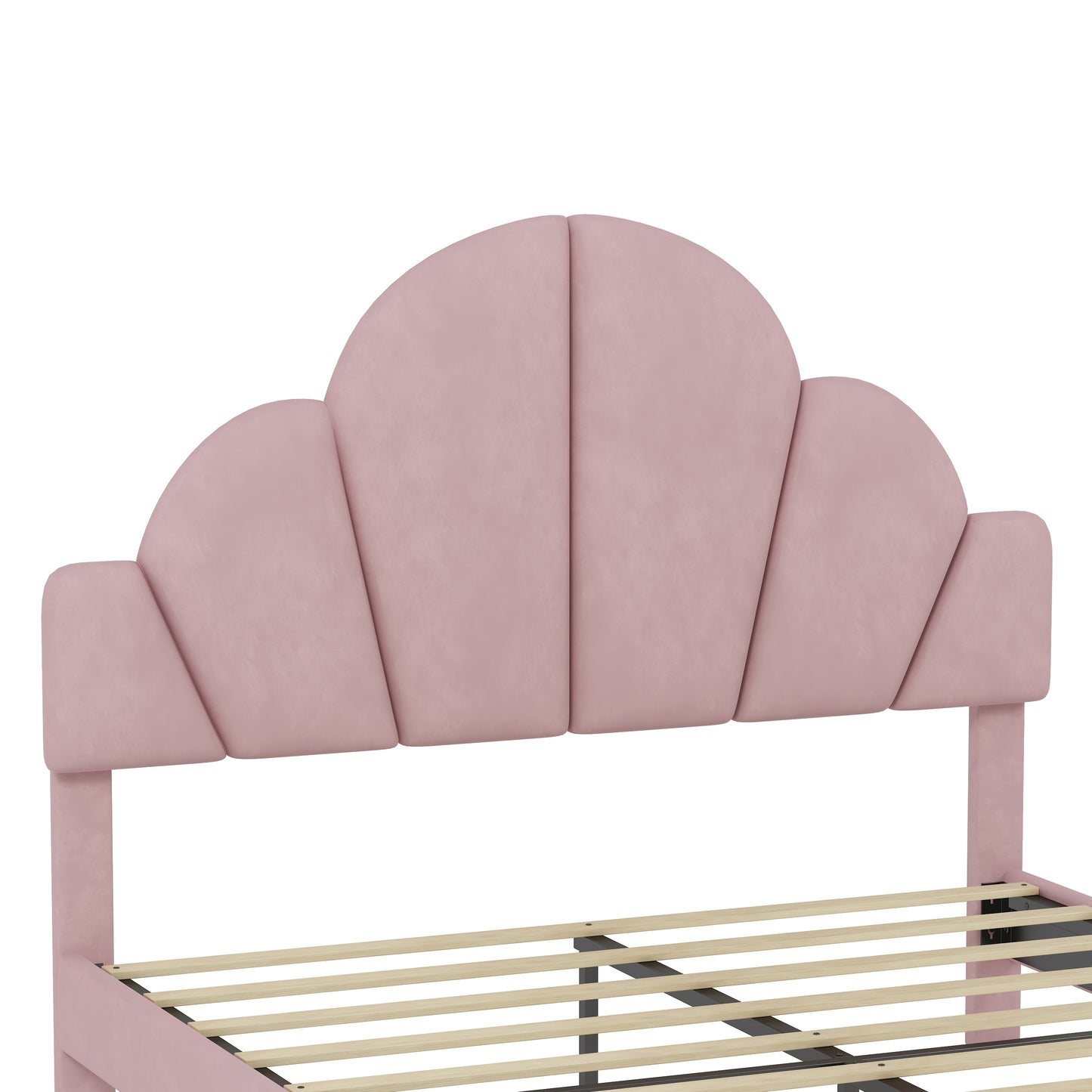 3 Pieces Bedroom Sets, Queen Size Modern Velvet Upholstered Bed Frame with  Petal Shape Headboard, 3 Drawers Nightstands, Pink