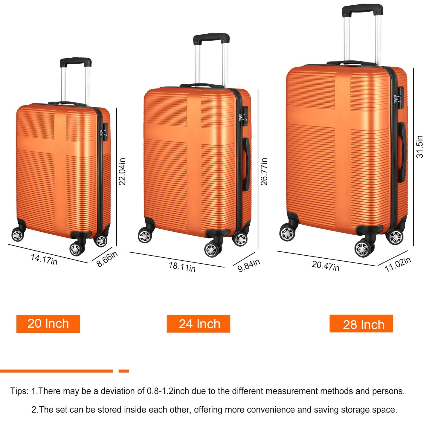 3 Piece Luggage with TSA Lock ABS, Durable Luggage Set, Lightweight Suitcase with Hooks, Spinner Wheels Cross Stripe Luggage Sets 20in/24in/28in