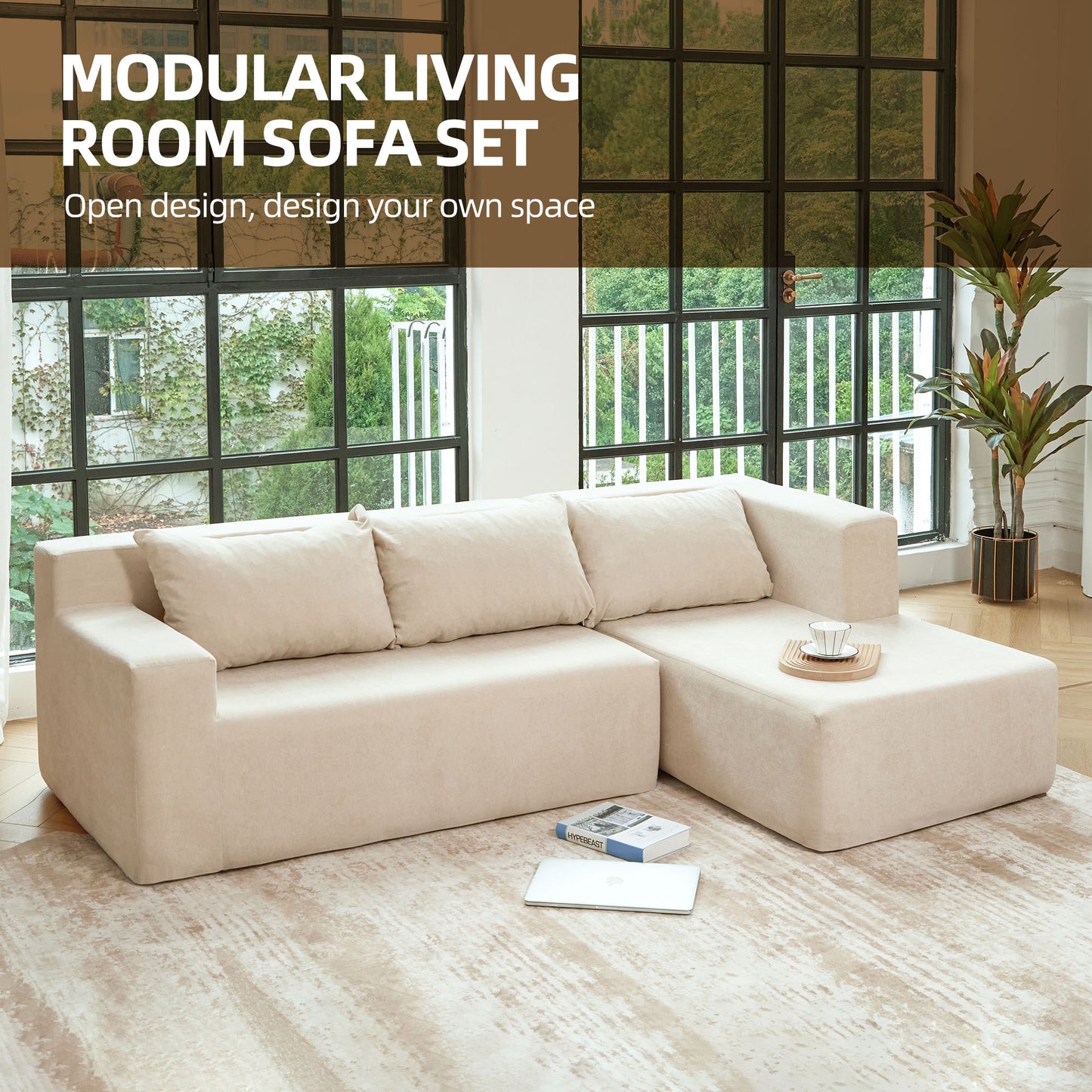 Modern Verse Sectional Sofa, L-Shaped Couch Minimalist 2 Pieces Cloud Couch foam Sofa with No Assembly Required