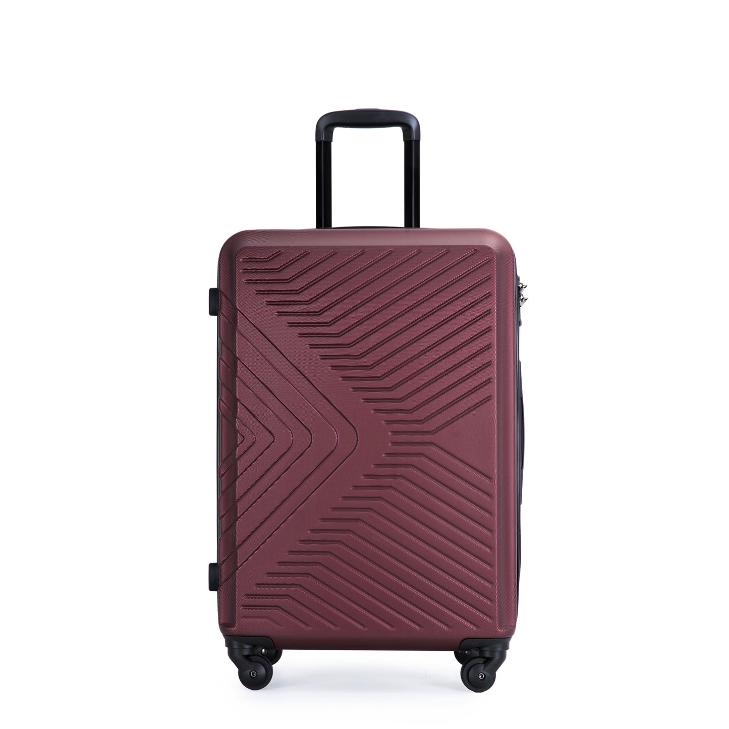 3 Piece Luggage Sets ABS Lightweight Suitcase with Two Hooks, Spinner Wheels, TSA Lock, (20/24/28) Wine Red