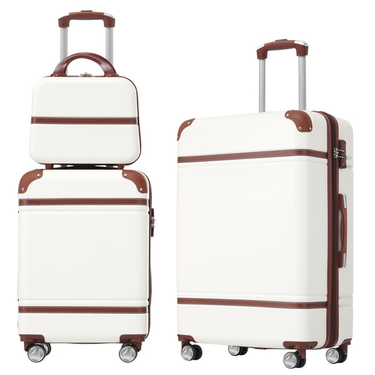 Luxury 3-Piece Vintage Luggage Set - 20" and 24" Spinner Suitcases with Matching Cosmetic Case