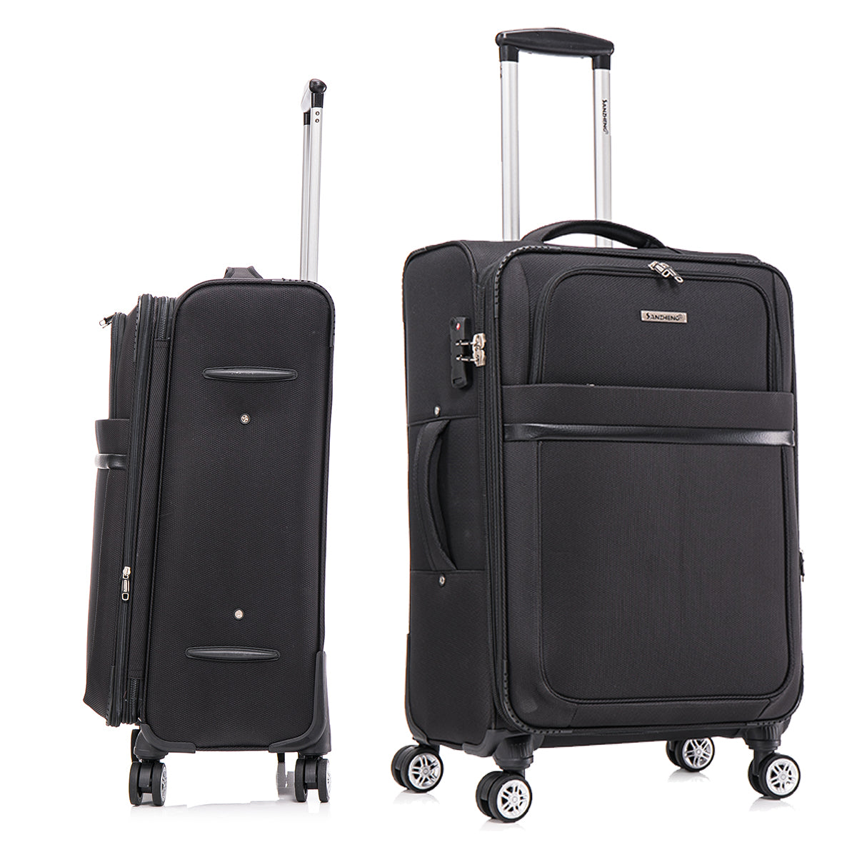 3-piece fabric soft luggage set with swivel wheels and password lock, black, 20/26/30 inches