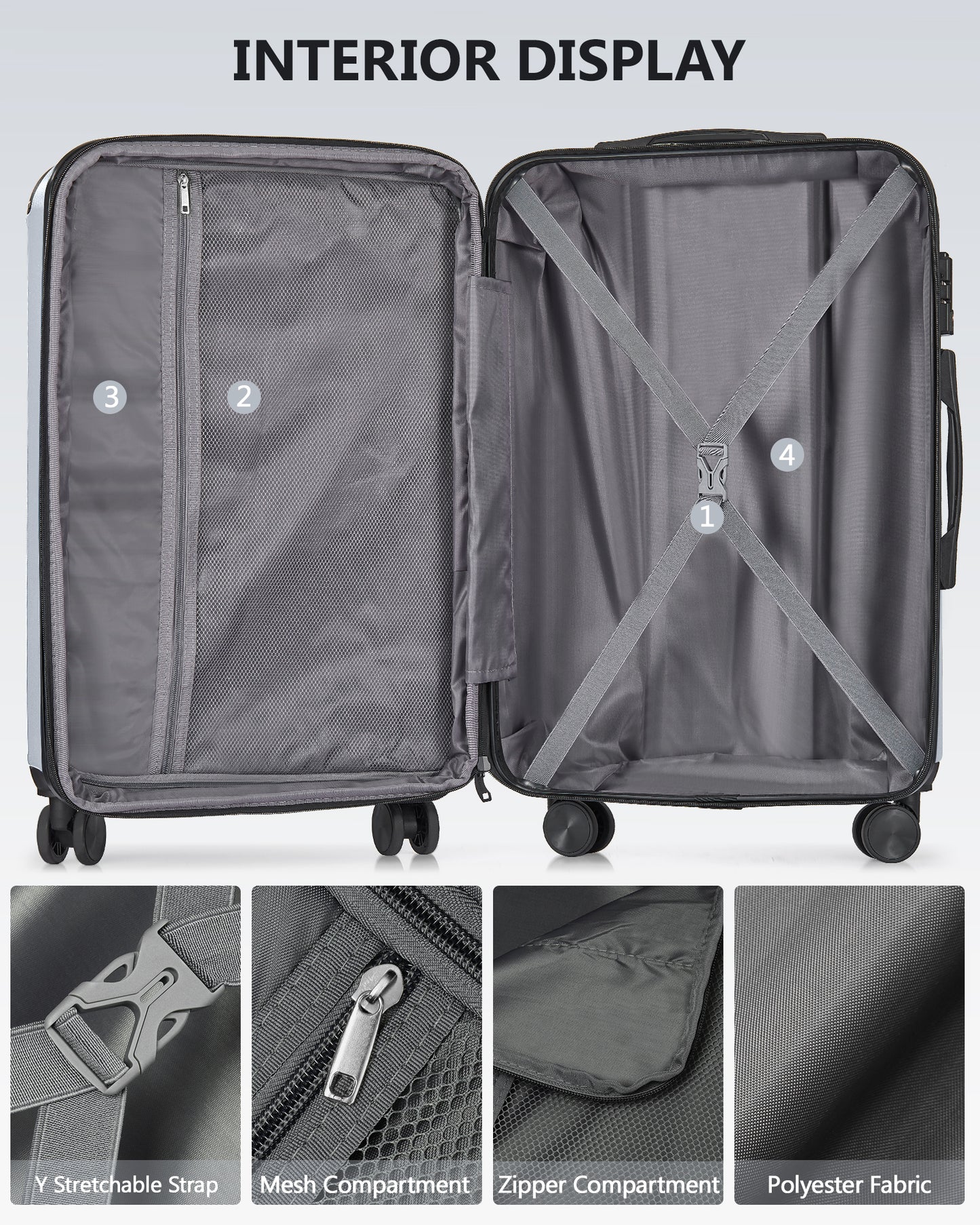 3-piece Luggage Set with TSA Lock& Double Spinner Wheels, Expandable For Large Storage