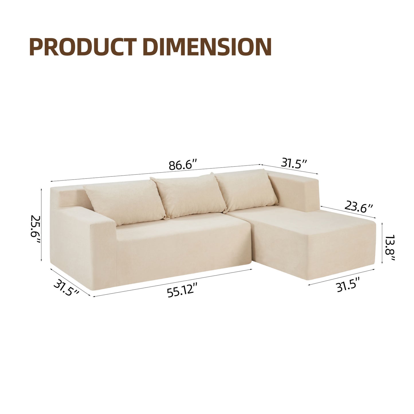 Modern Verse Sectional Sofa, L-Shaped Couch Minimalist 2 Pieces Cloud Couch foam Sofa with No Assembly Required