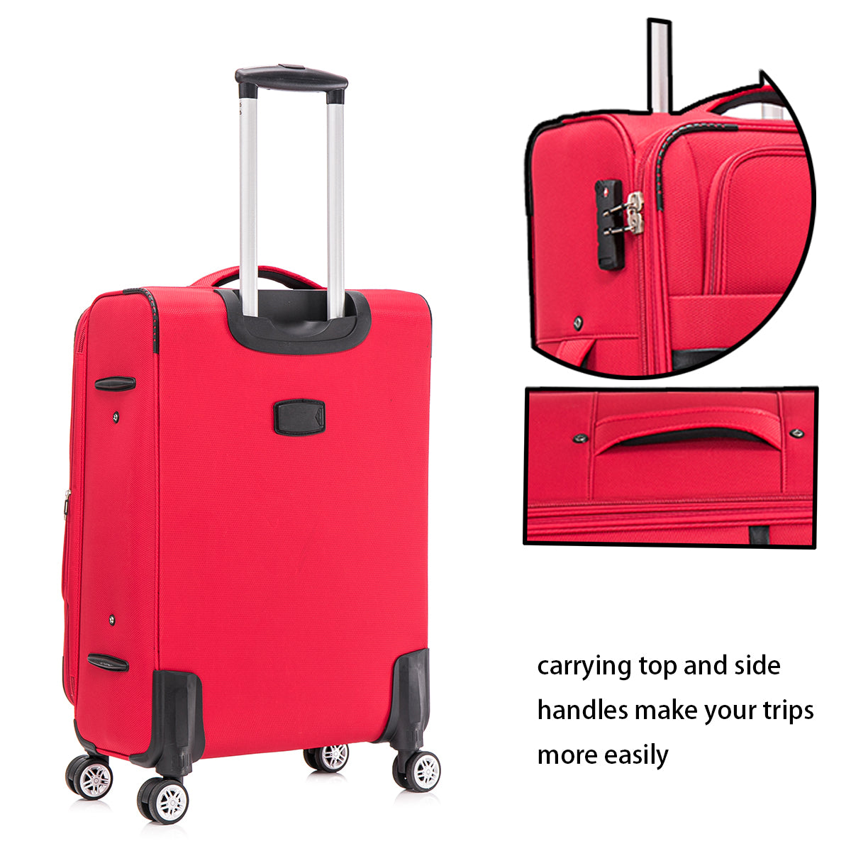 3-piece fabric soft luggage set with swivel wheels and password lock, 20/26/30 inches