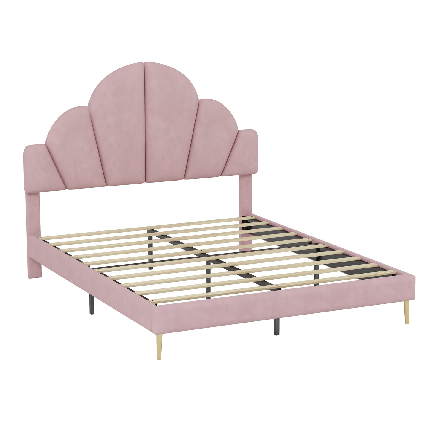 3 Pieces Bedroom Sets, Queen Size Modern Velvet Upholstered Bed Frame with  Petal Shape Headboard, 3 Drawers Nightstands, Pink