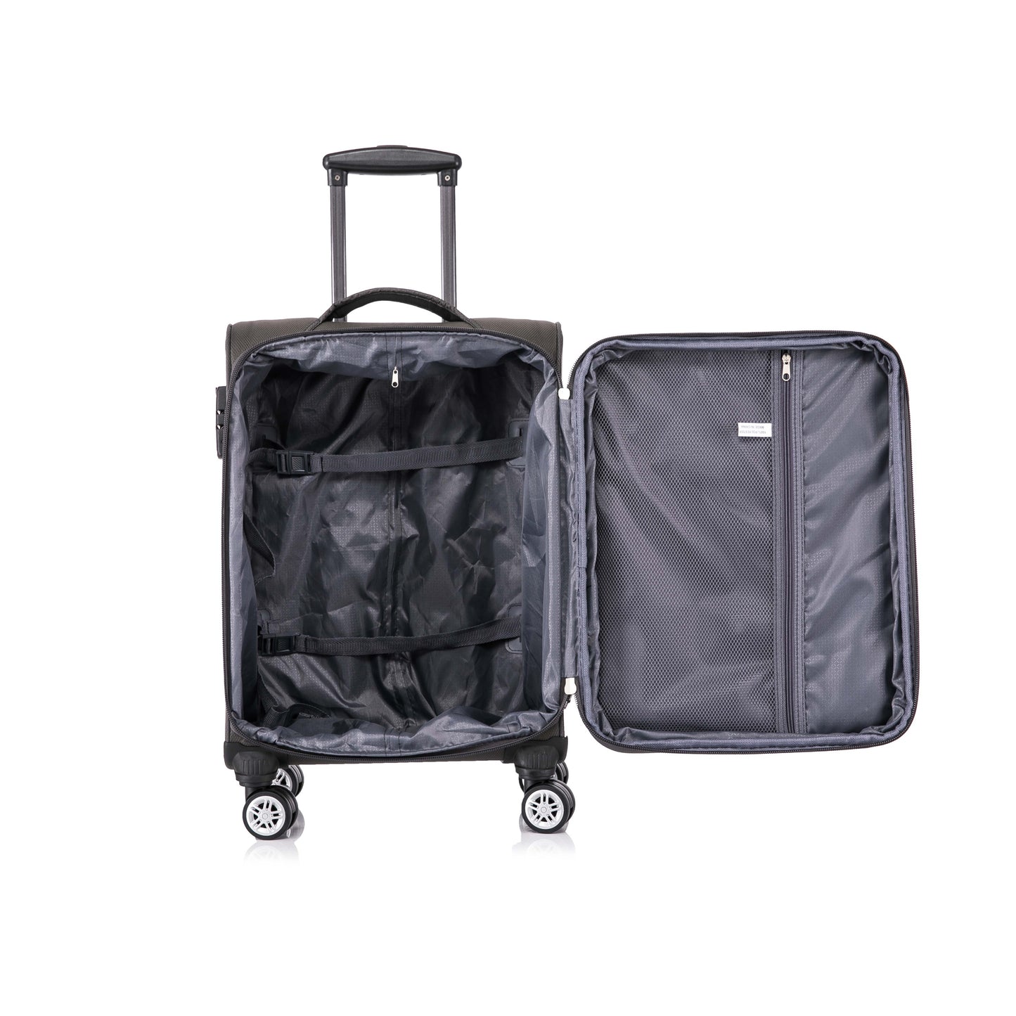 3-piece fabric soft luggage set with swivel wheels and password lock, gray, 20/26/30 inches