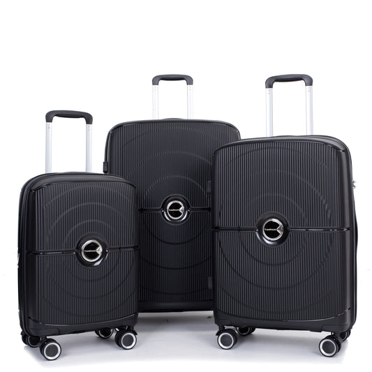 Expandable Hardshell Suitcase Double Spinner Wheels PP Luggage Sets Lightweight Durable Suitcase with TSA Lock,3-Piece Set (20/24/28) ,Black