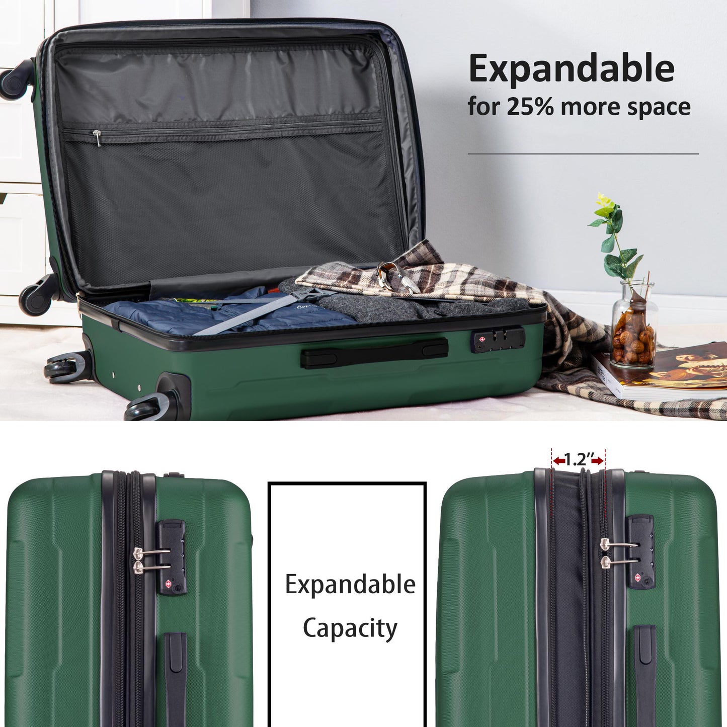 Expanable Spinner Wheel 2 Piece Luggage Set ABS Lightweight Suitcase with TSA Lock 20inch+24inch