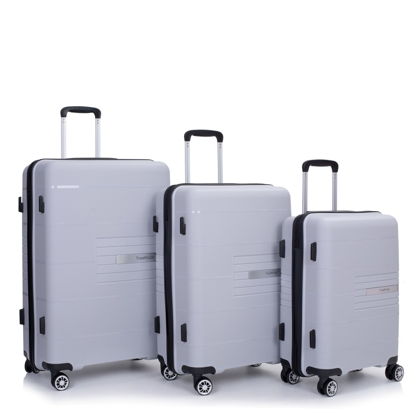 Hardshell Suitcase Double Spinner Wheels PP Luggage Sets Lightweight Durable Suitcase with TSA Lock,3-Piece Set (20/24/28) , Silver