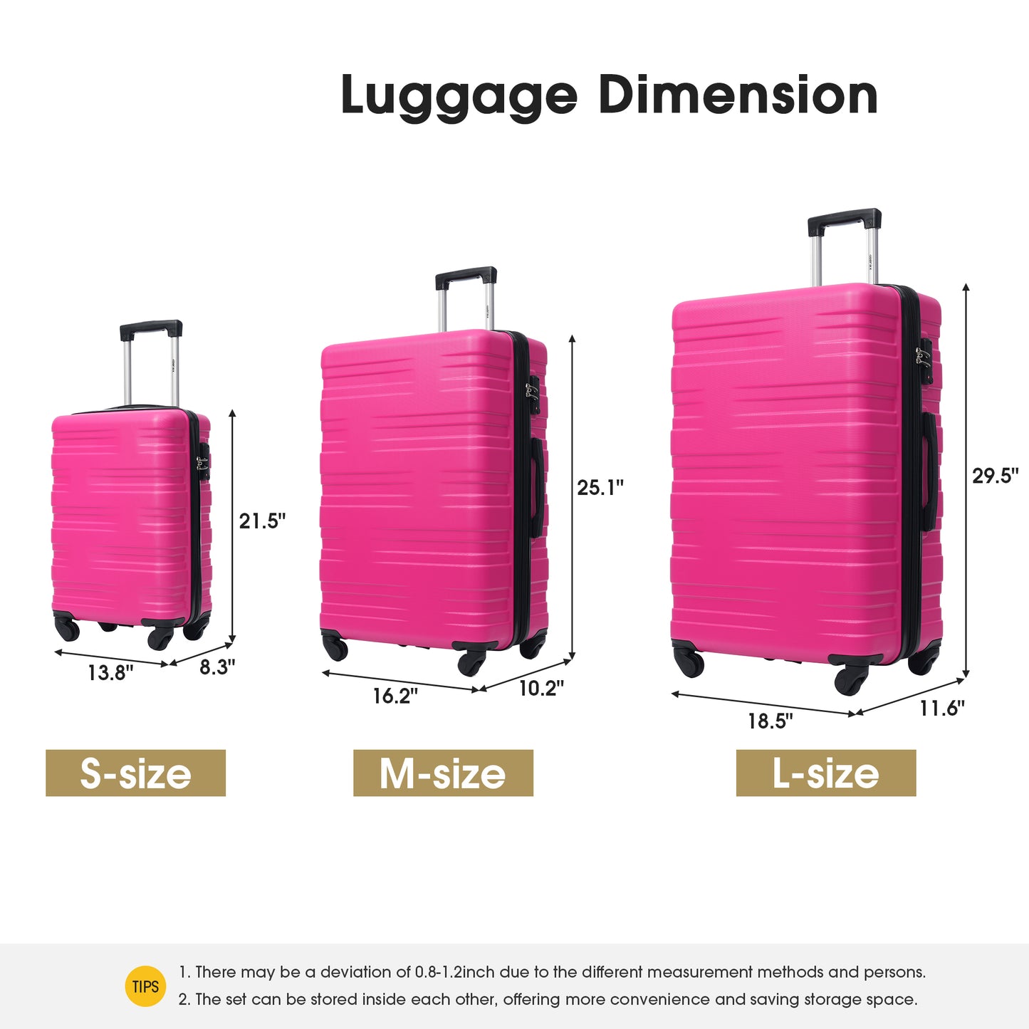 Hardshell Luggage Sets 3 Pcs Spinner Suitcase with TSA Lock Lightweight 20''24''28''