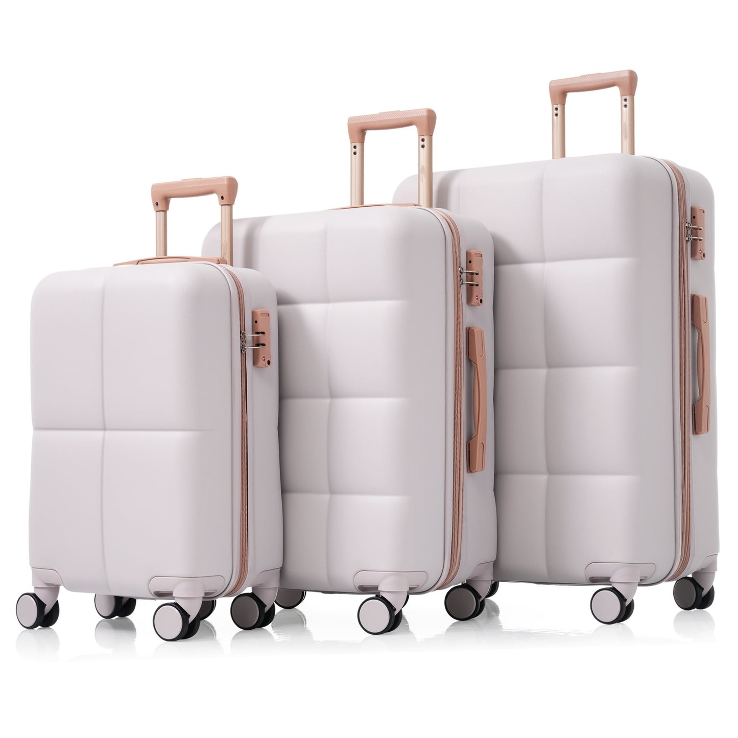 Luggage Set of 3, 20-inch with USB Port, Airline Certified Carry-on Luggage with Cup Holder, ABS Hard Shell Luggage with Spinner Wheels, light grey