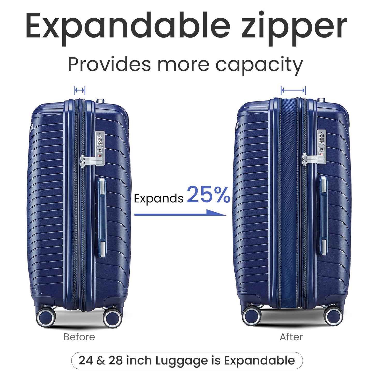 Luggage Sets 4 Piece(14/20/24/28), Expandable Lightweight Suitcase with 4 Double 360 Degrees Mute Spinner Wheels PP Materials Durable TSA Lock Travel Luggage