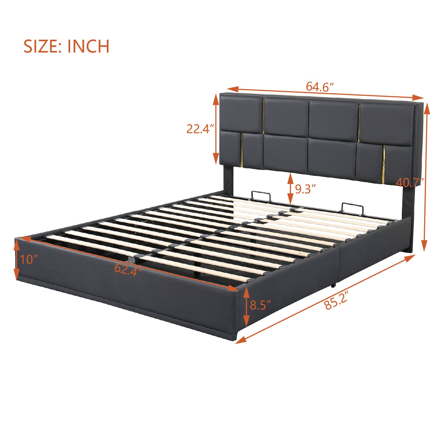 2-Pieces Bedroom Sets,Queen Size Upholstered Platform Bed with Hydraulic Storage System,Storage Ottoman with Metal Legs,Black