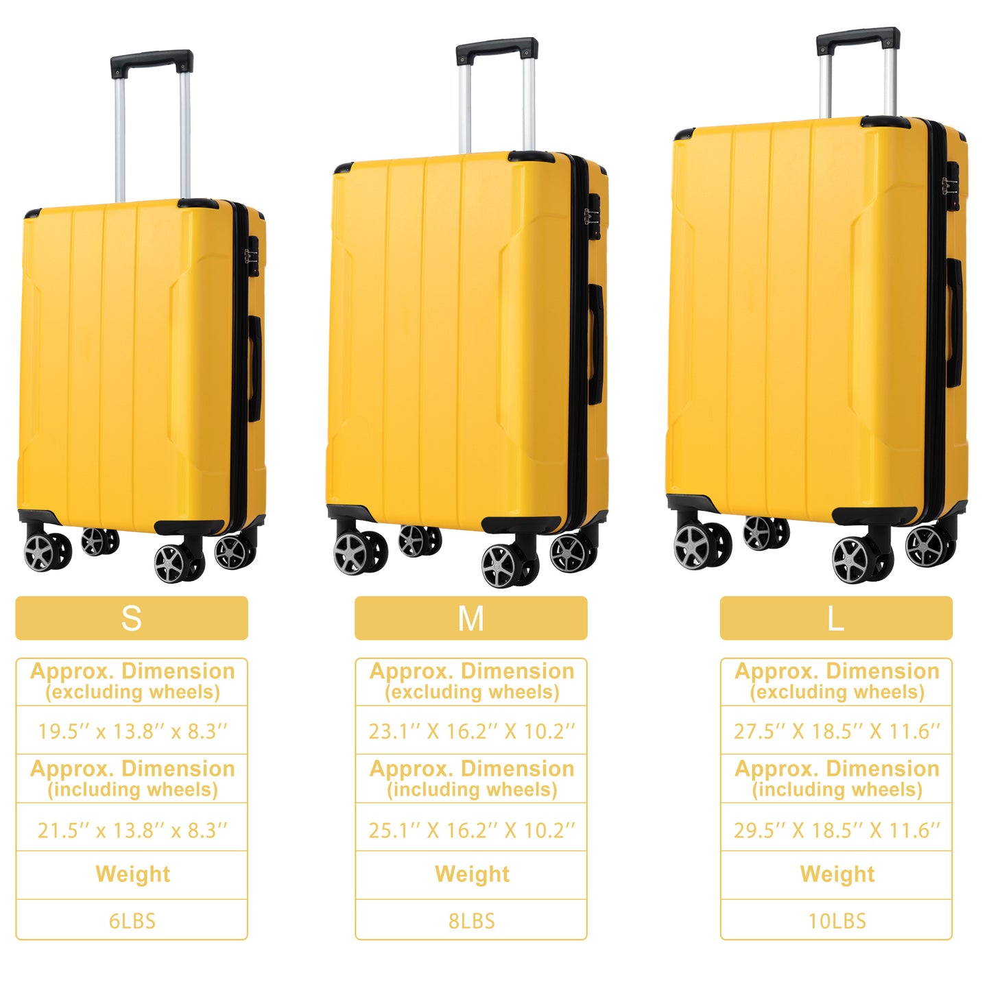 Luggage Sets 3 Piece, Expandable Hard shell ABS Suitcases with Double Spinner, Travel luggage Set with TSA Lock (20/24/28inch, Yellow)