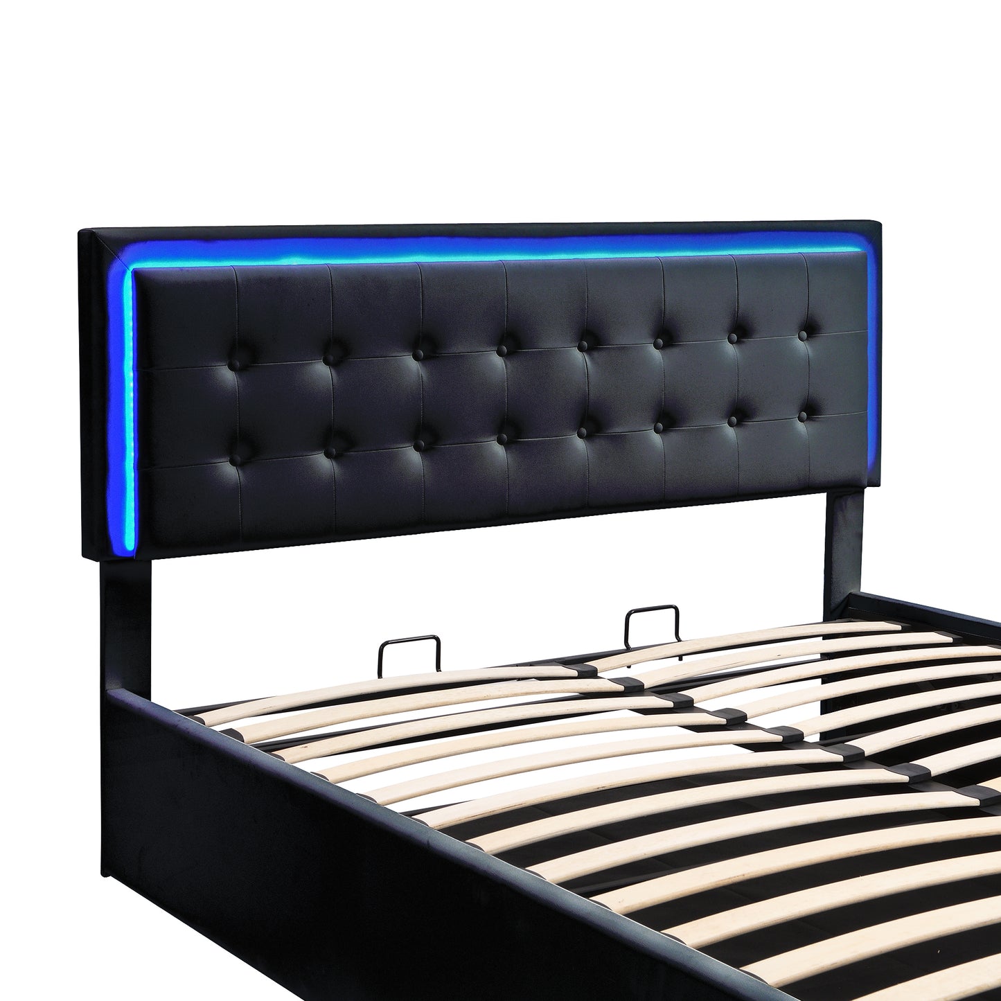 3 Pieces Bedroom Sets,Queen Size Upholstered Bed with LED Lights,Hydraulic Storage System, Two Nightstands with Crystal Decoration,Black