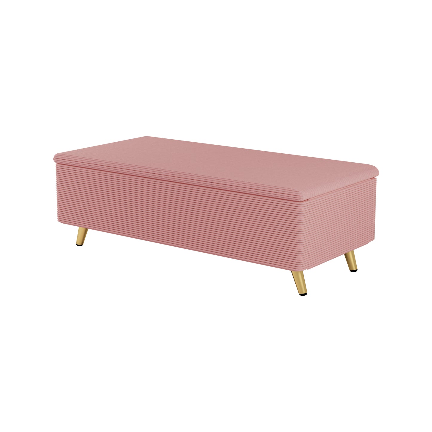 2 Pieces Bedroom Sets Queen Size Upholstered Bed Frame, Modern Corduroy  Storage Ottoman,Pink