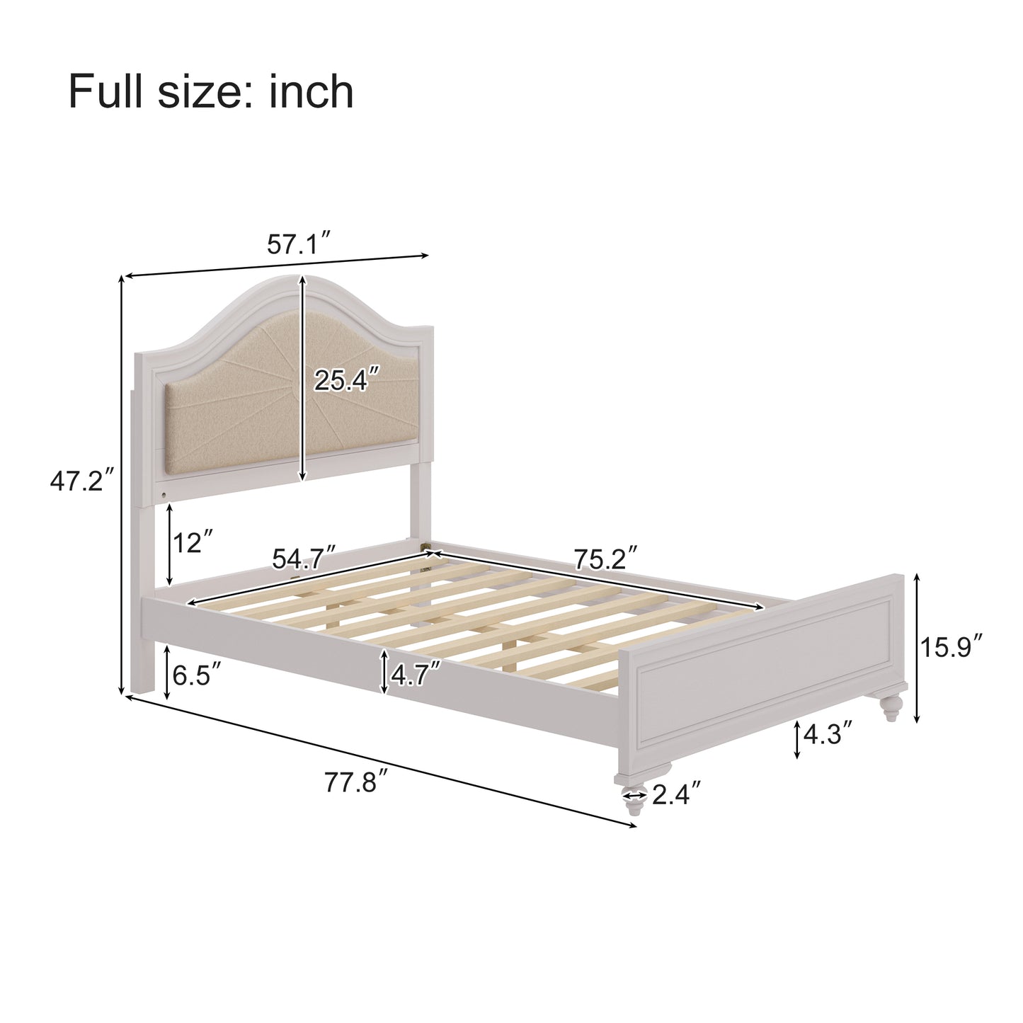 3 Pieces Bedroom Sets Full Size Wood Bed with Hidden LED Light Upholstered Headboard + 2 Nightstands, Cream Grey