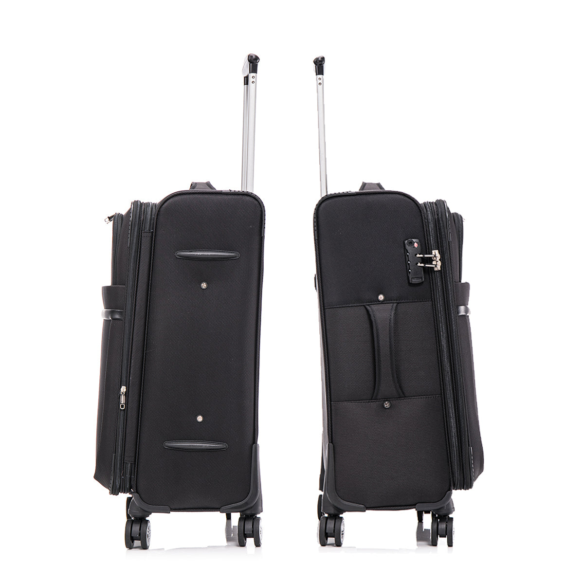 3-piece fabric soft luggage set with swivel wheels and password lock, black, 20/26/30 inches