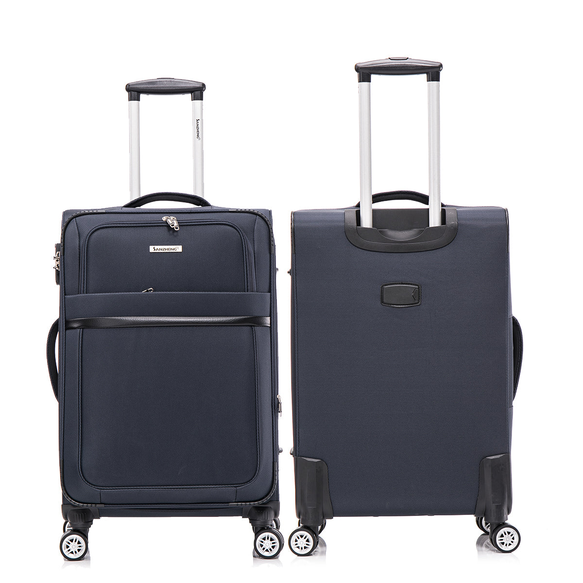 3-piece fabric soft luggage set with swivel wheels and password lock, dark blue, 20/26/30 inches